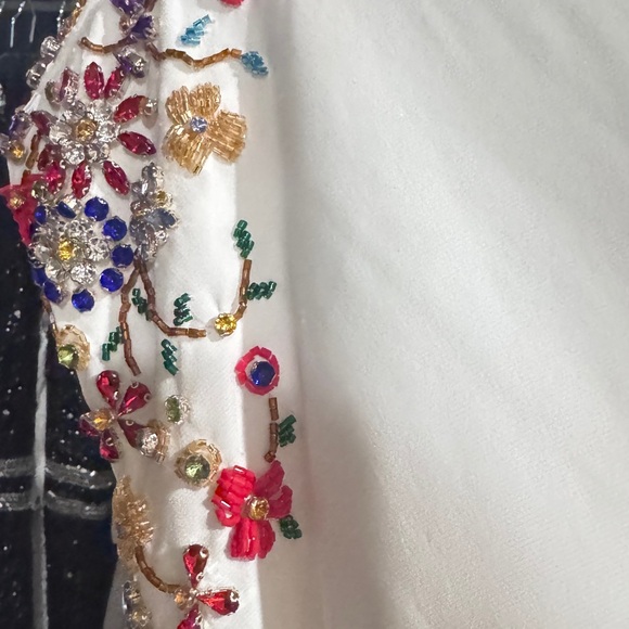 Mac Duggal Cap Sleeve Multi Gem Embellished White Midi Dress - Picture 5 of 7